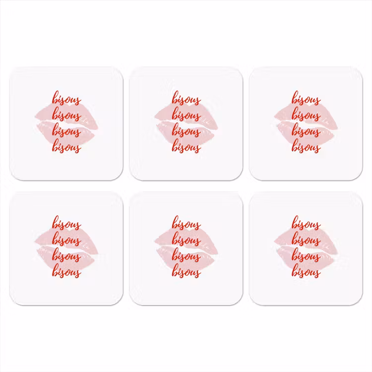 Onderzetter - Bisous - Lip - Wit - Rood — 1