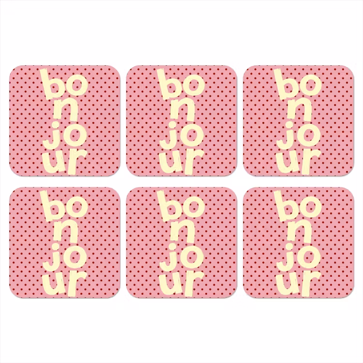 Onderzetter - Bonjour - Stippen - Roze- Geel — 1