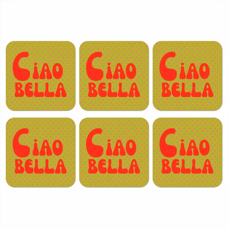 Onderzetter - Ciao bella - Rood - Groen - Stippen — 1