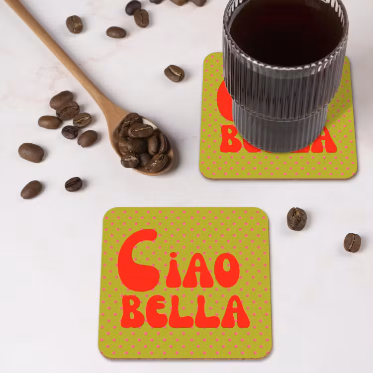 Onderzetter - Ciao bella - Rood - Groen - Stippen — 4