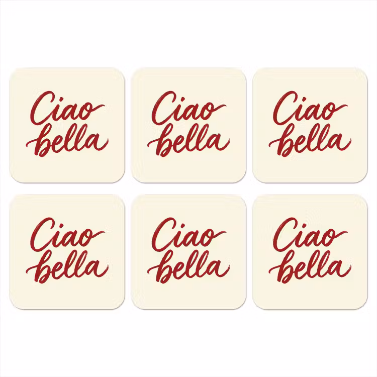 Onderzetter - Ciao bella - Rood - Wit - Minimalistisch — 1