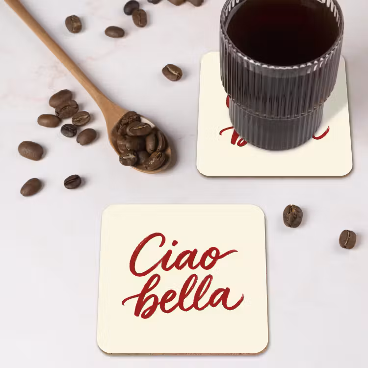Onderzetter - Ciao bella - Rood - Wit - Minimalistisch — 4