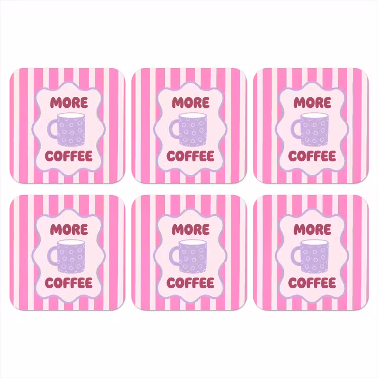 Onderzetter - More coffee - Roze - Paars - Strepen - Mok — 1