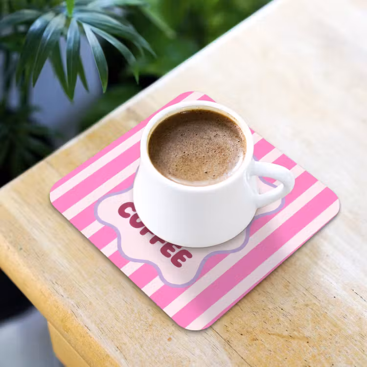 Onderzetter - More coffee - Roze - Paars - Strepen - Mok — 2