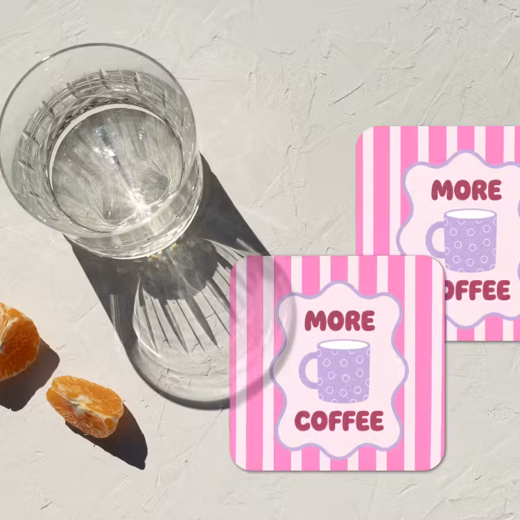 Onderzetter - More coffee - Roze - Paars - Strepen - Mok — 3
