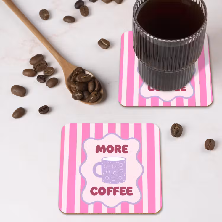 Onderzetter - More coffee - Roze - Paars - Strepen - Mok — 4