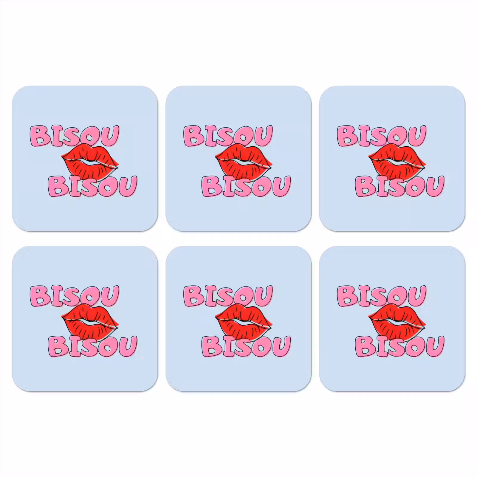 Onderzetter - Bisou - Blauw - Roze - Lippen — 1