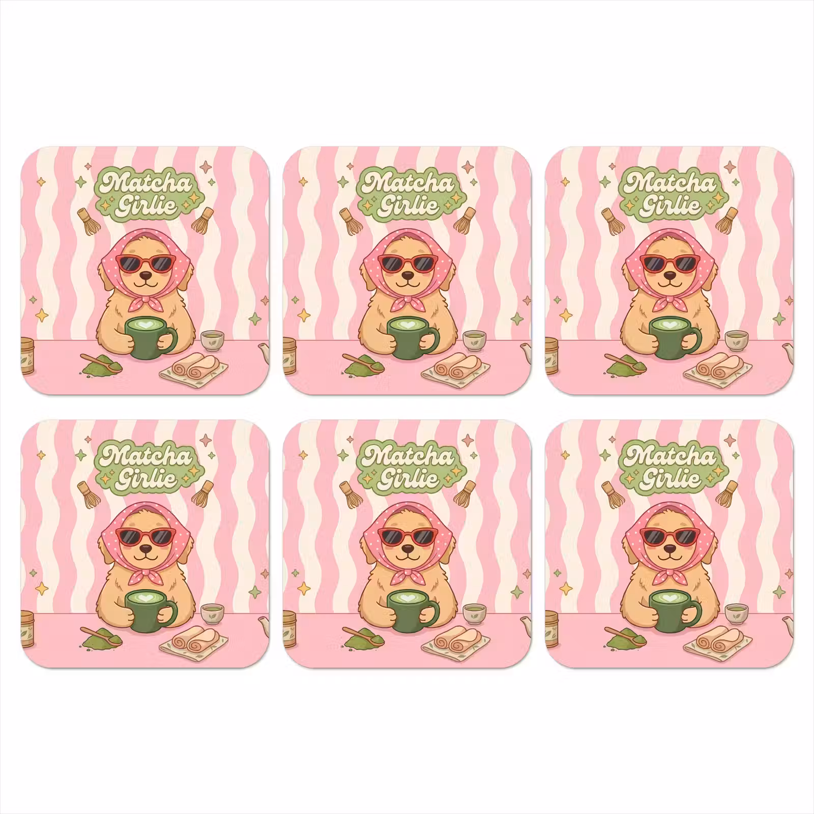 Onderzetter - Matcha - Hond - Roze - Groen — 1