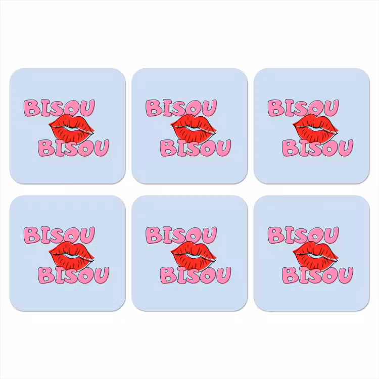 Onderzetter - Bisou - Blauw - Roze - Lippen — 1