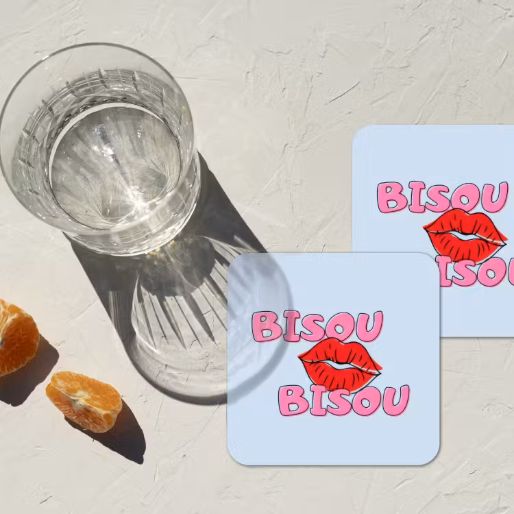 Onderzetter - Bisou - Blauw - Roze - Lippen — 3