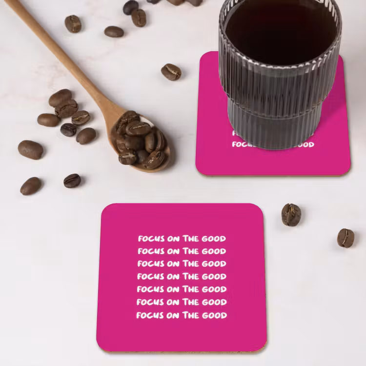 Onderzetter - Focus on the good - Roze - wit — 4