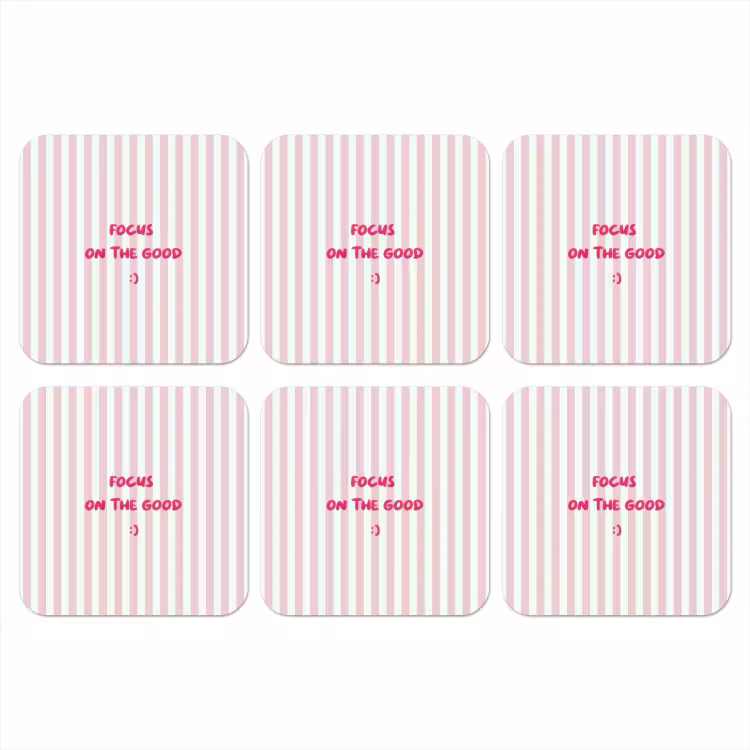 Onderzetter - Focus on the good - Strepen - Roze - Smiley — 1