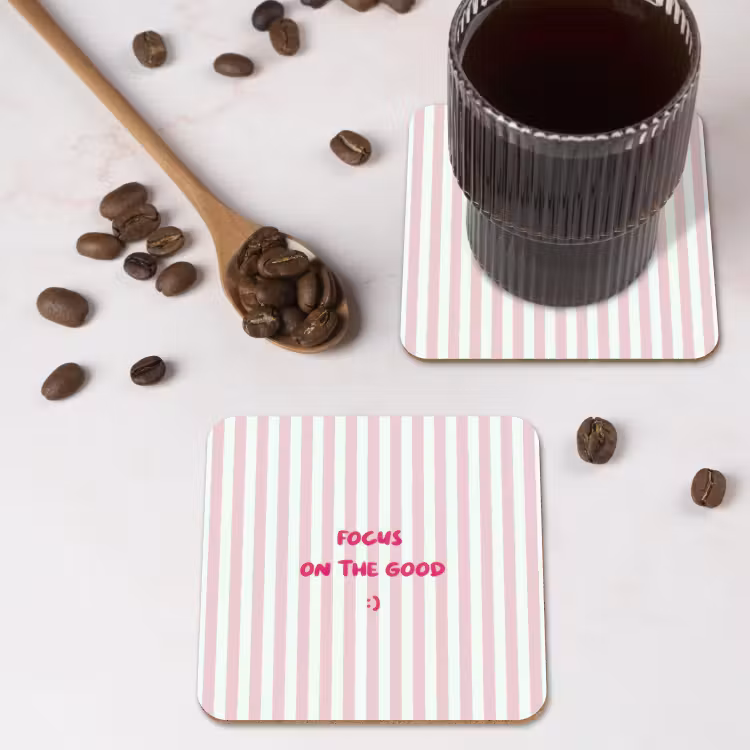 Onderzetter - Focus on the good - Strepen - Roze - Smiley — 4