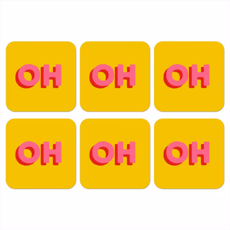 Onderzetter - Geel - Roze - Oh - 3D — 1