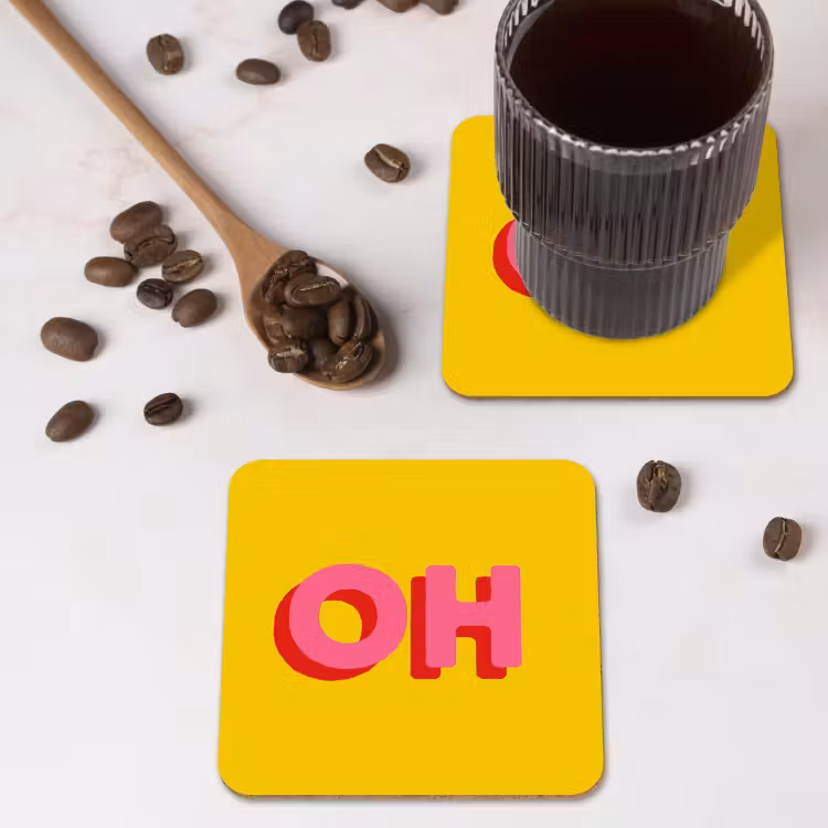 Onderzetter - Geel - Roze - Oh - 3D — 4