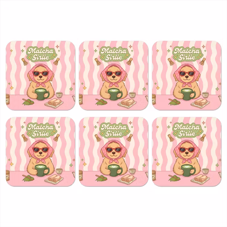 Onderzetter - Matcha - Hond - Roze - Groen — 1