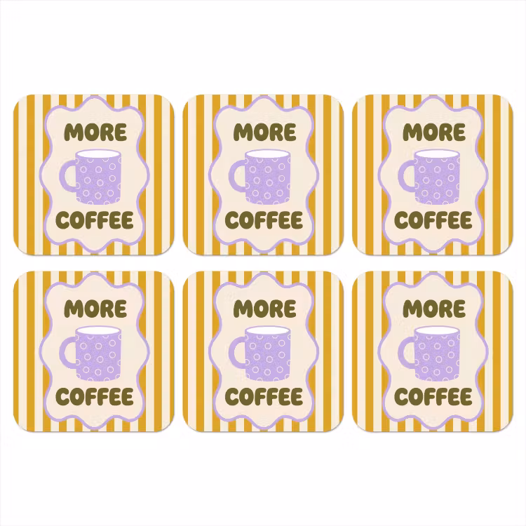 Onderzetter - More coffee - Geel - Paars - Strepen - Mok — 1