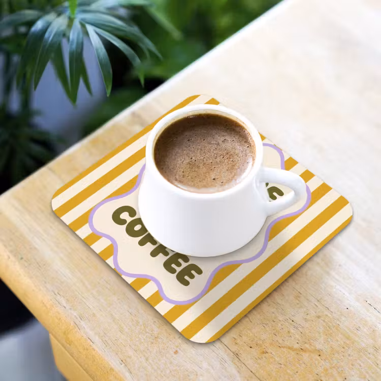 Onderzetter - More coffee - Geel - Paars - Strepen - Mok — 2