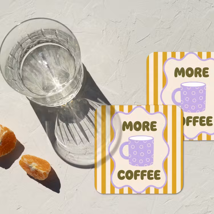 Onderzetter - More coffee - Geel - Paars - Strepen - Mok — 3
