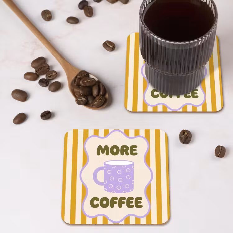 Onderzetter - More coffee - Geel - Paars - Strepen - Mok — 4