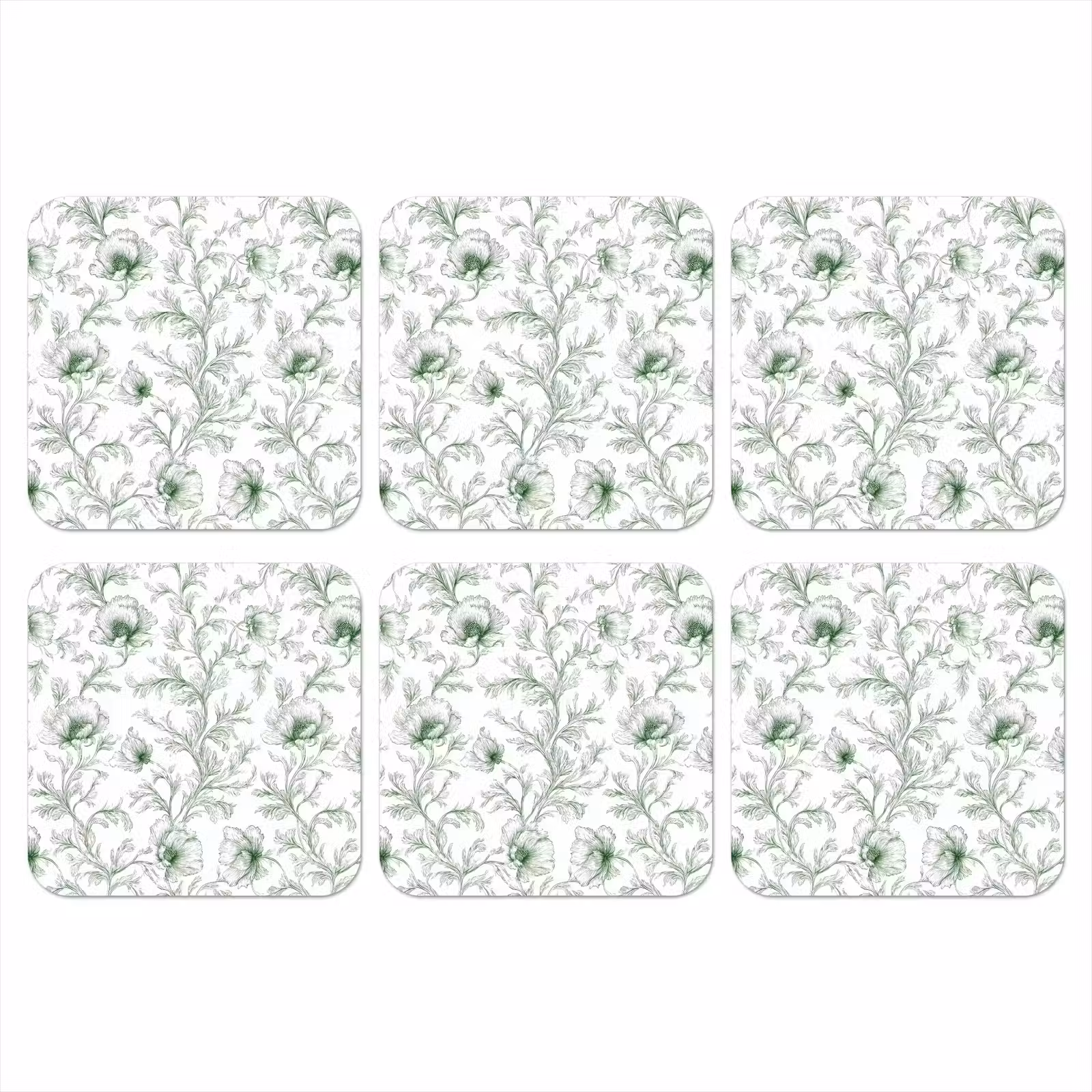 Onderzetter - Bloemen - Getekend - Groen — 1