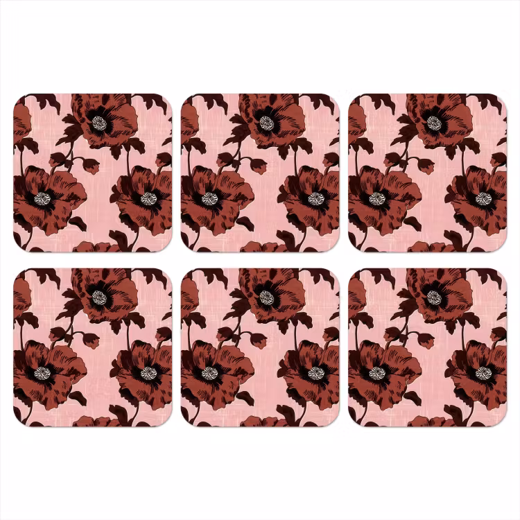 Onderzetter - Bloemen - Retro - Rood — 1