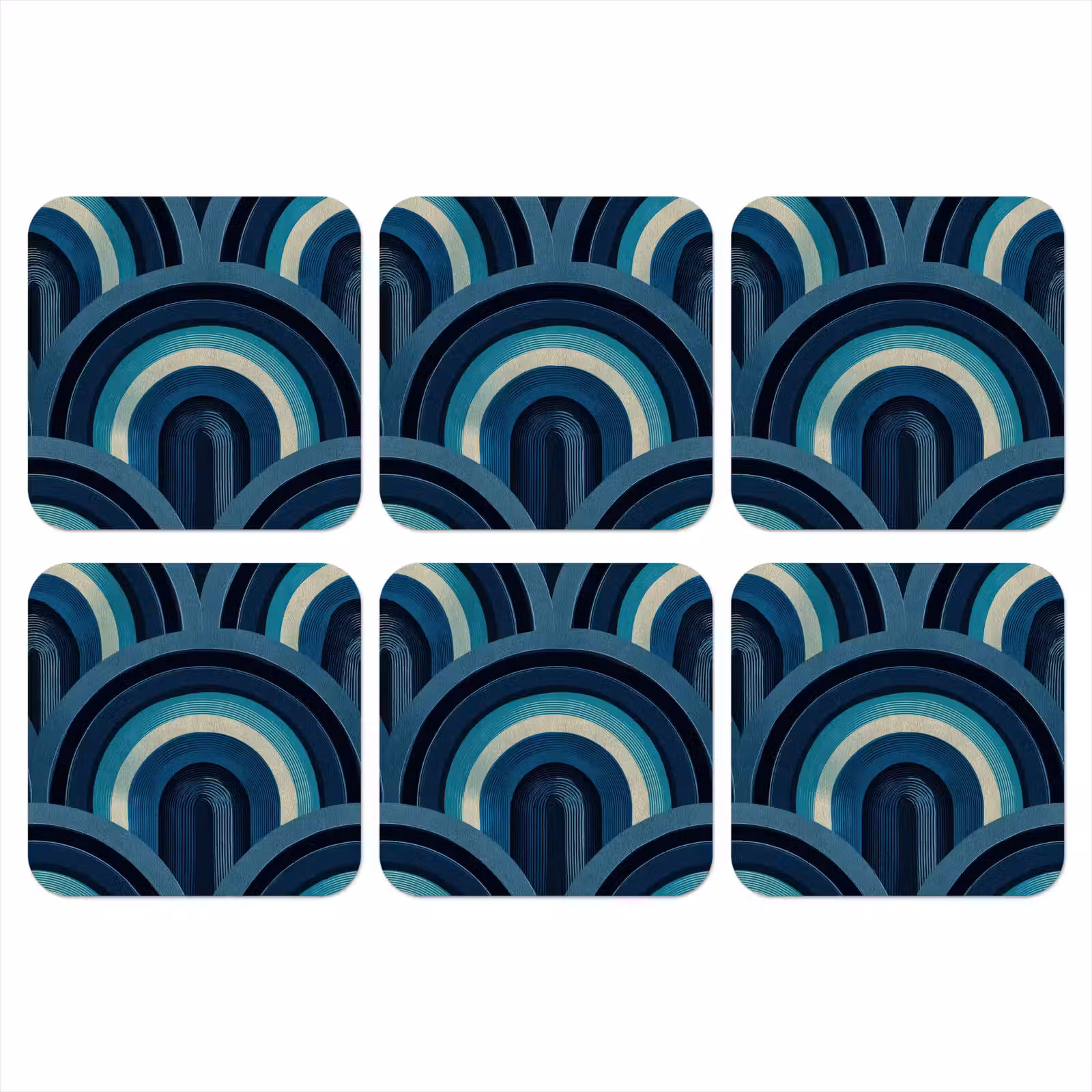 Onderzetter - Bogen - Geometrisch - Patroon - Blauw - Retro — 1