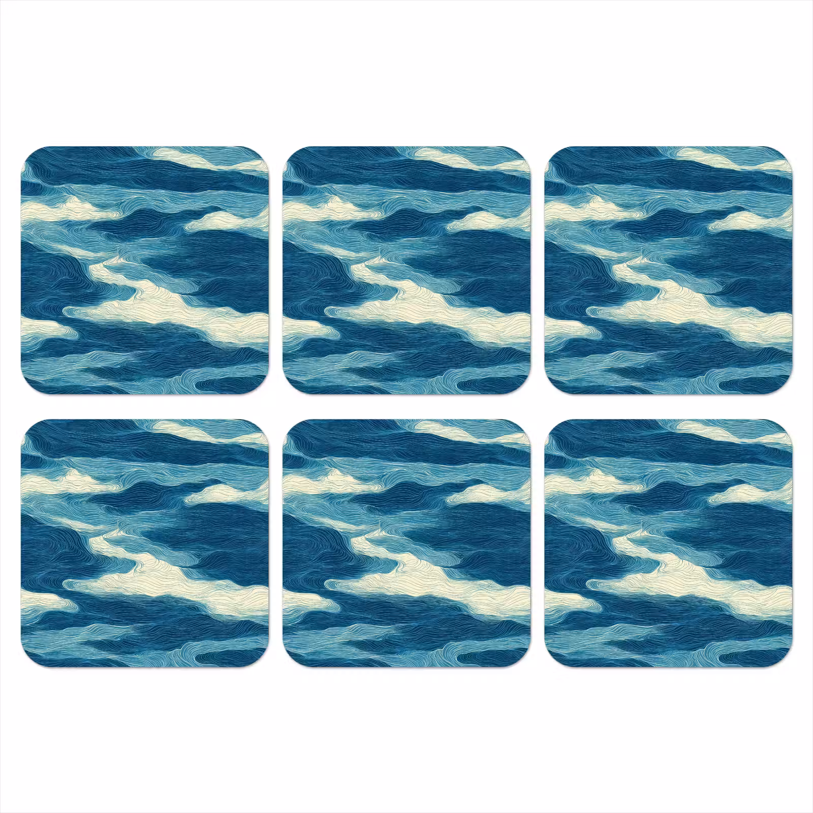 Onderzetter - Golven - Abstract - Patroon - Blauw - Wit — 1
