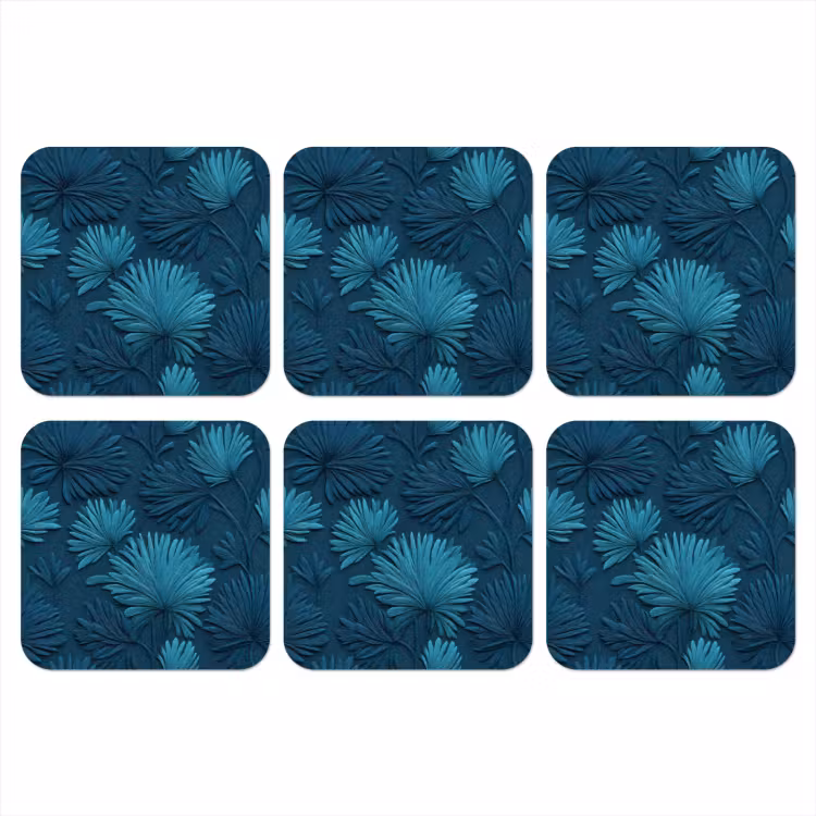 Onderzetter - Bladeren - Reliëf - Patroon - Oceaanblauw - Modern — 1