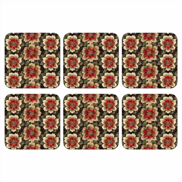 Onderzetter - Bloemen - Klassiek - Patroon - Rood — 1