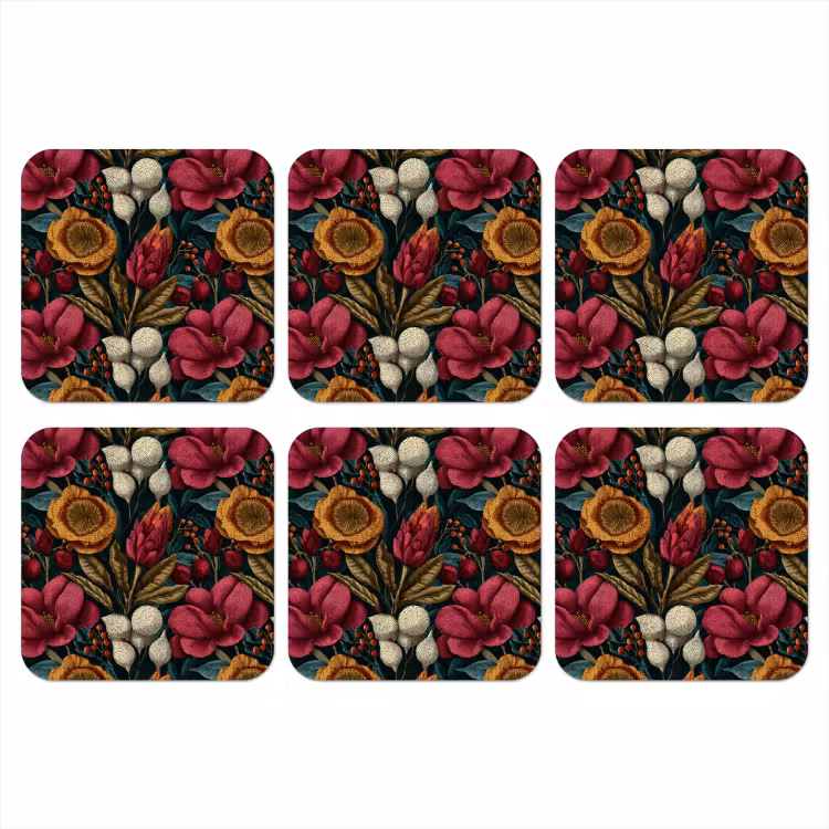 Onderzetter​ - Bloemen - Patroon - Rood - Goud — 1