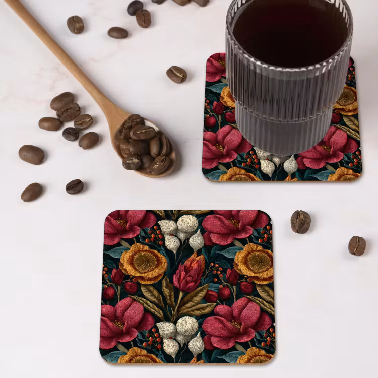 Onderzetter​ - Bloemen - Patroon - Rood - Goud — 4
