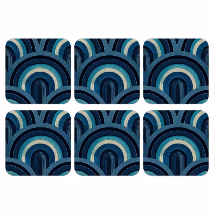 Onderzetter - Bogen - Geometrisch - Patroon - Blauw - Retro — 1