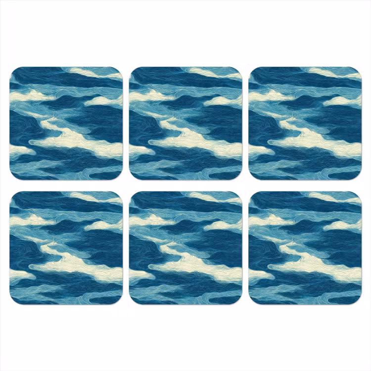 Onderzetter - Golven - Abstract - Patroon - Blauw - Wit — 1