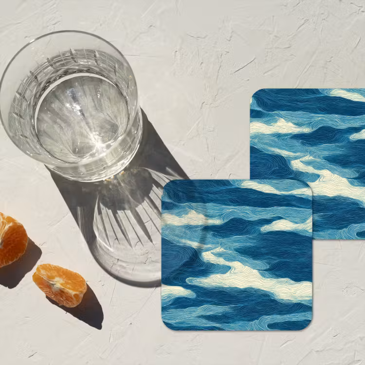 Onderzetter - Golven - Abstract - Patroon - Blauw - Wit — 3