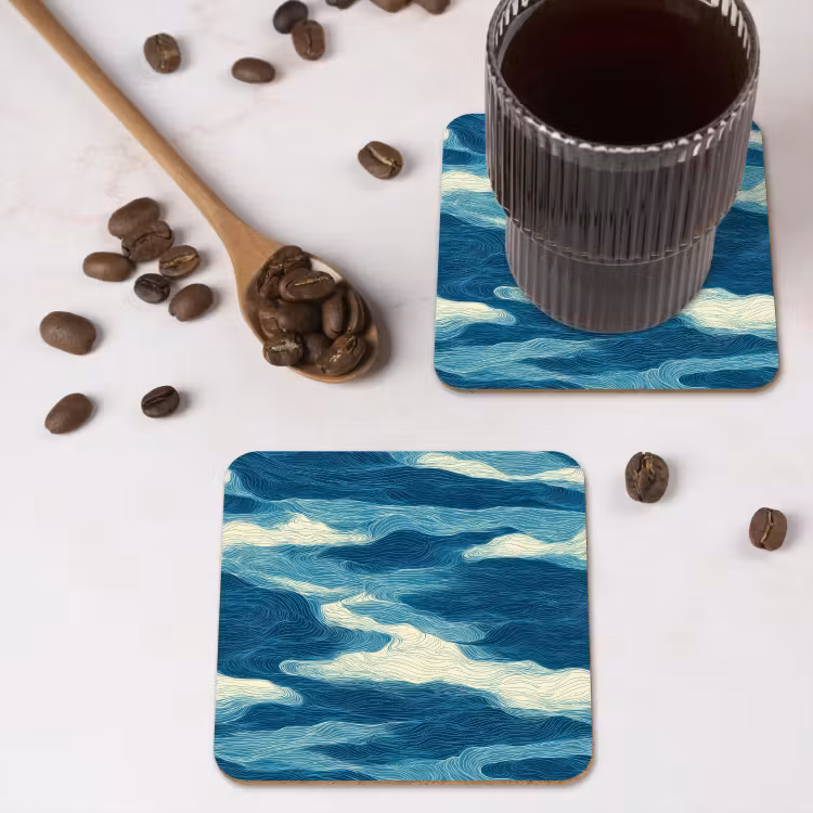 Onderzetter - Golven - Abstract - Patroon - Blauw - Wit — 4