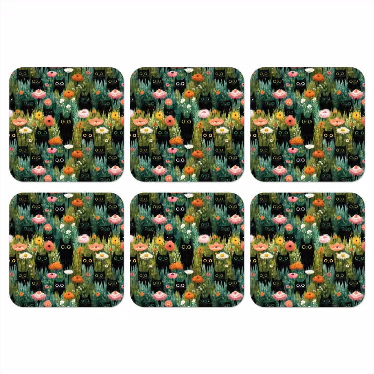 Onderzetter - Katten - Bloemen - Kleurrijk — 1