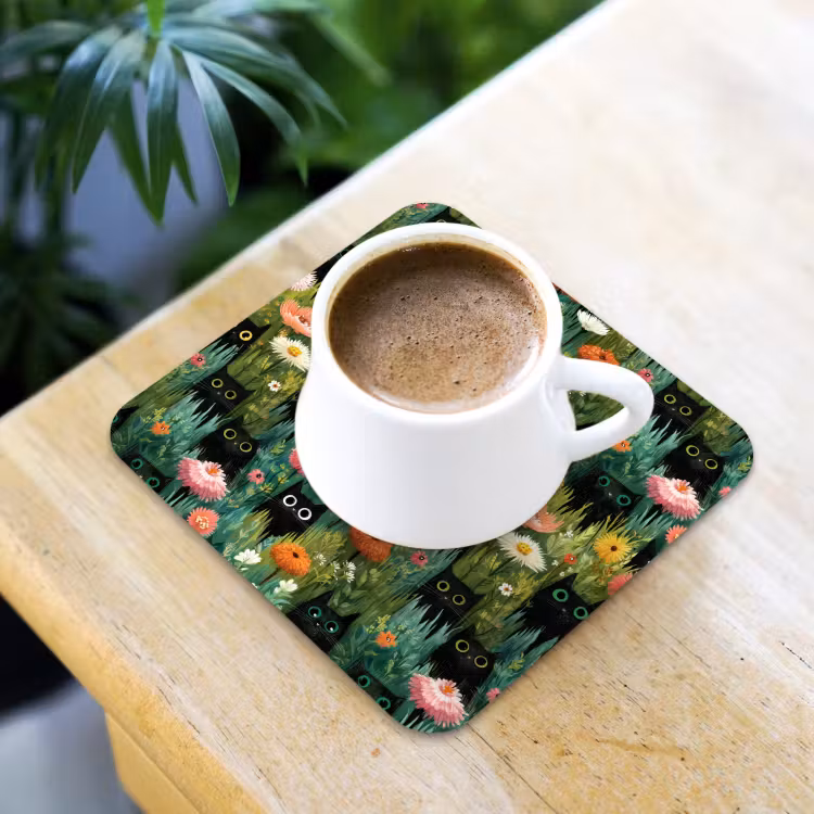 Onderzetter - Katten - Bloemen - Kleurrijk — 2