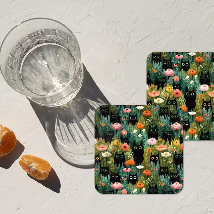 Onderzetter - Katten - Bloemen - Kleurrijk — 3