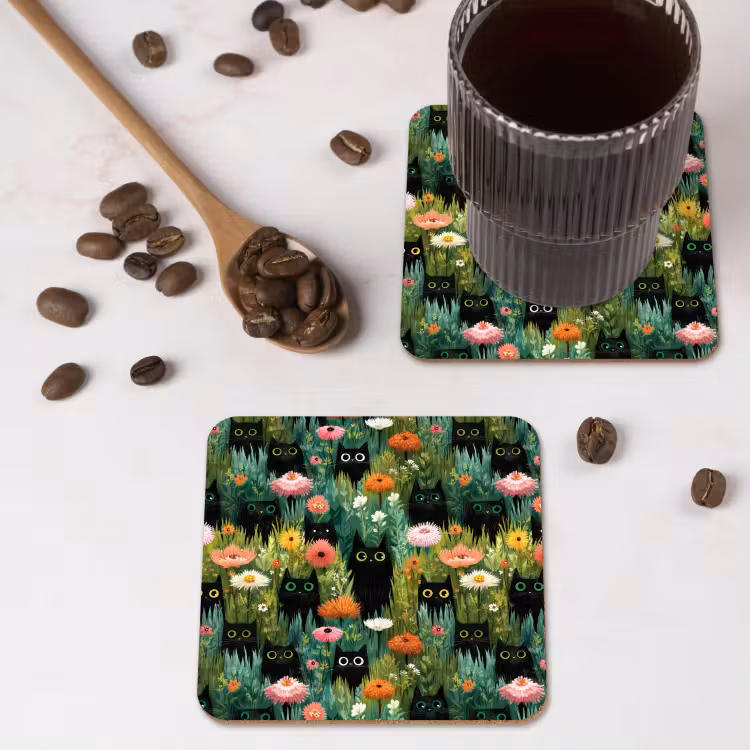 Onderzetter - Katten - Bloemen - Kleurrijk — 4