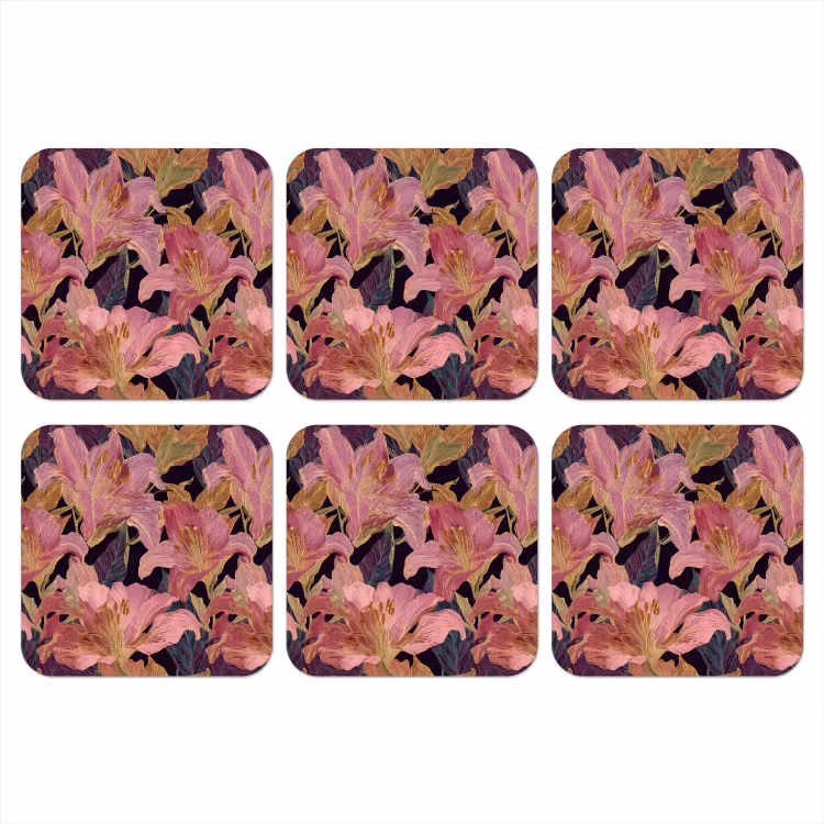 Onderzetter - Lelies - Patroon - Roze - Goud — 1