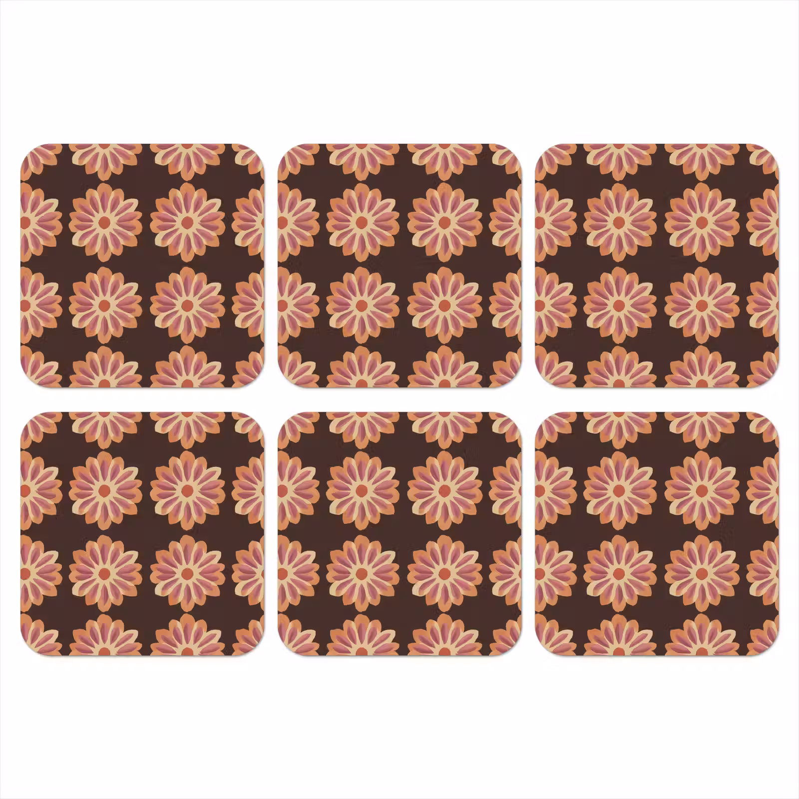 Onderzetter - Bloemen - Patroon - Bruin — 1