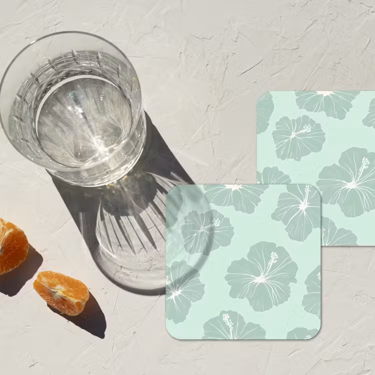 Onderzetter - Bloemen - Hibiscus - Mint — 3