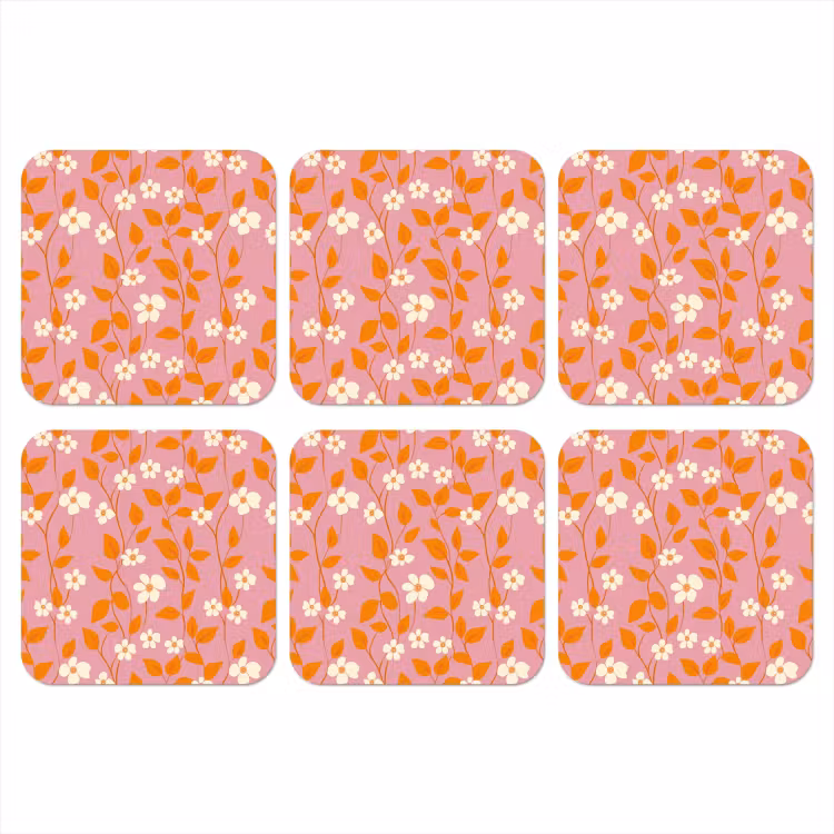 Onderzetter - Bloemen - Patroon - Oranje — 1