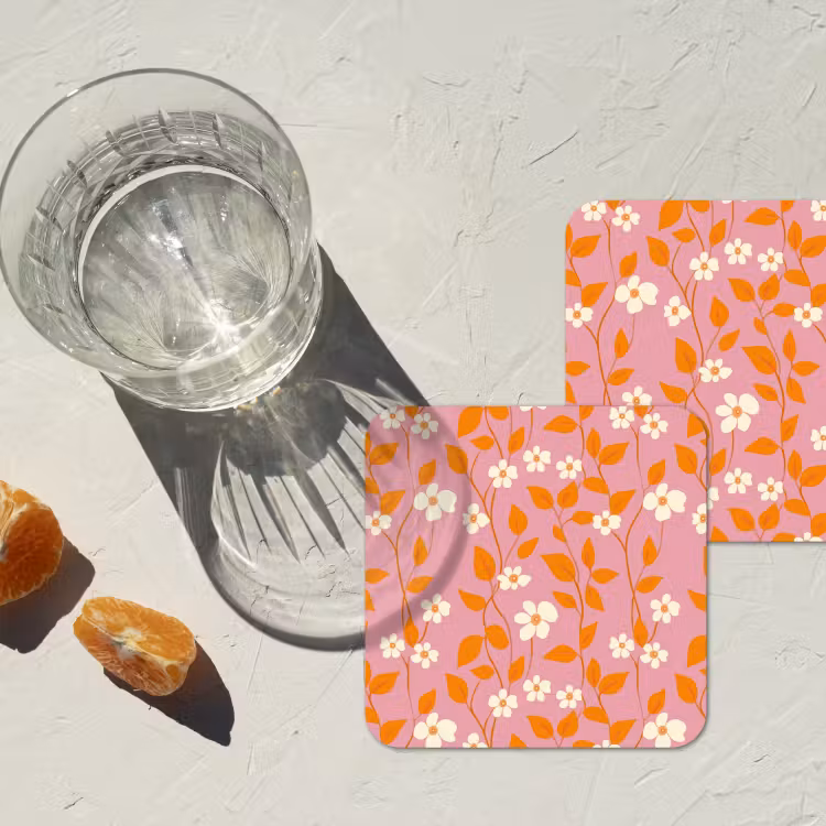 Onderzetter - Bloemen - Patroon - Oranje — 3