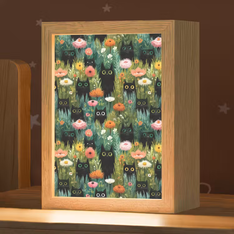 Nachtlampje - Katten - Bloemen - Kleurrijk — 1