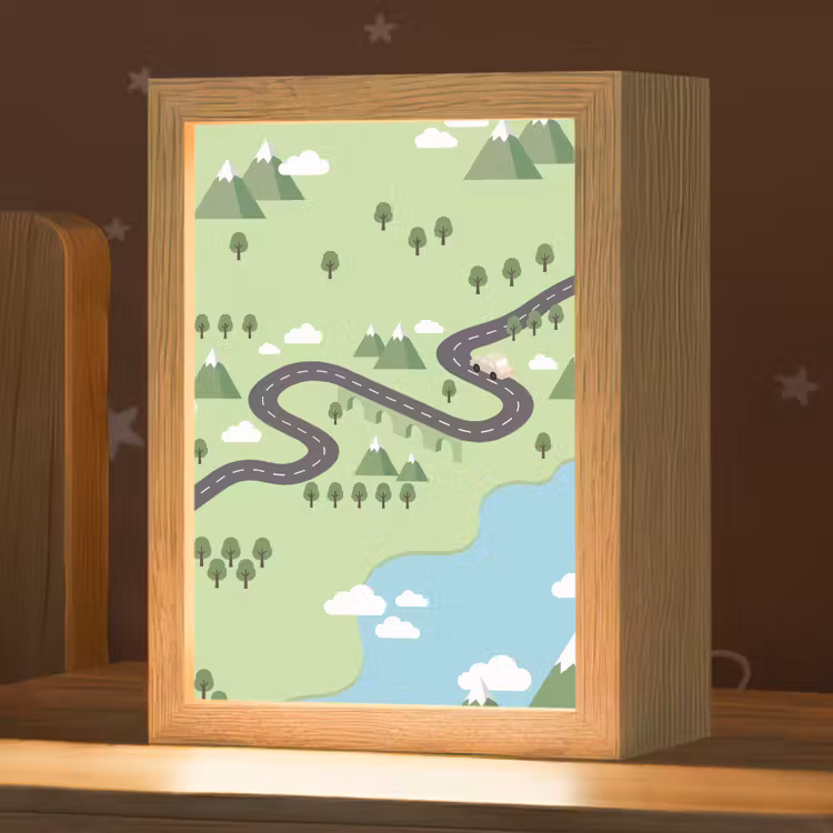 Nachtlampje - Auto - Bergweg - Natuur - Illustratie — 1