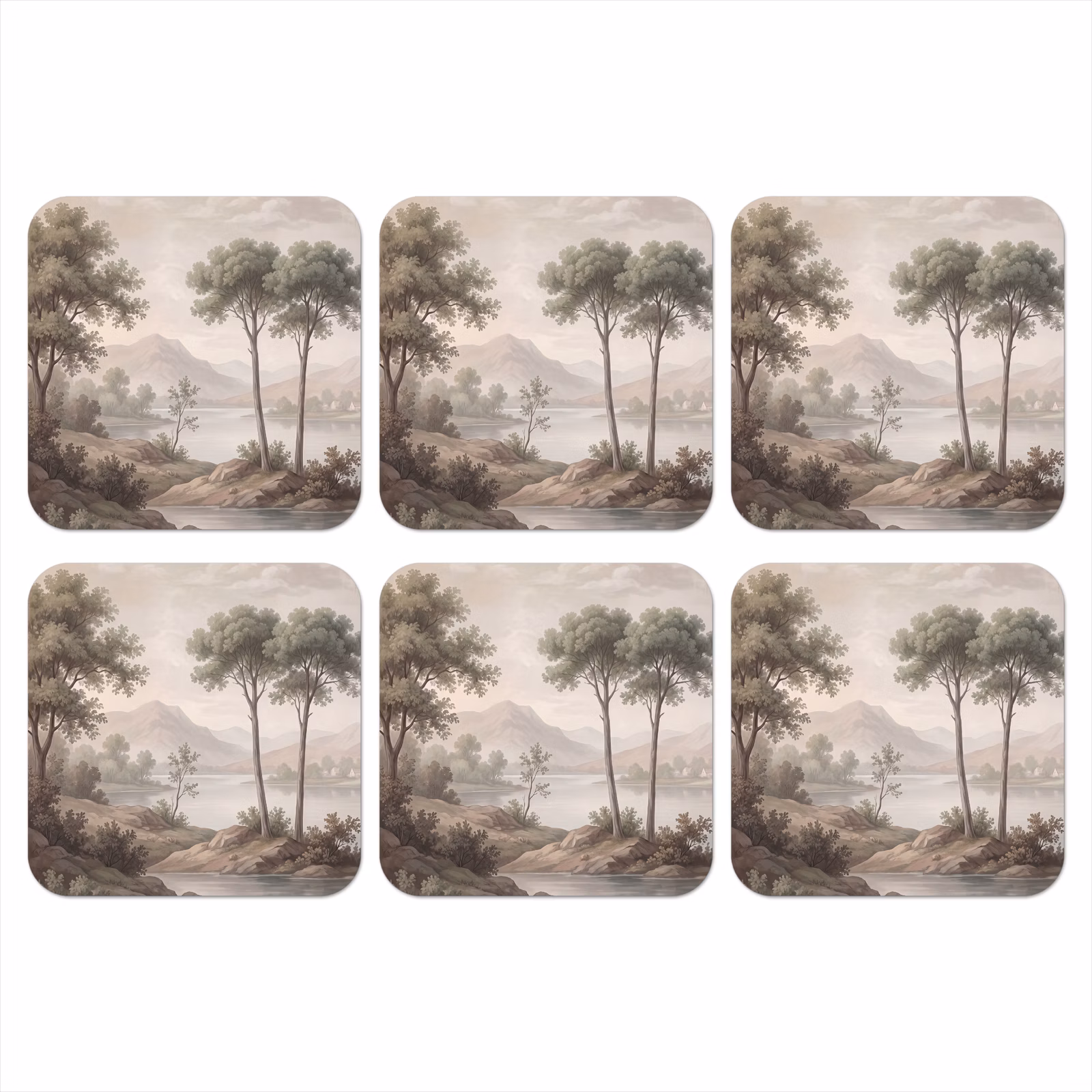Onderzetter - Bomen - Meer - Bergen - Illustratie — 1