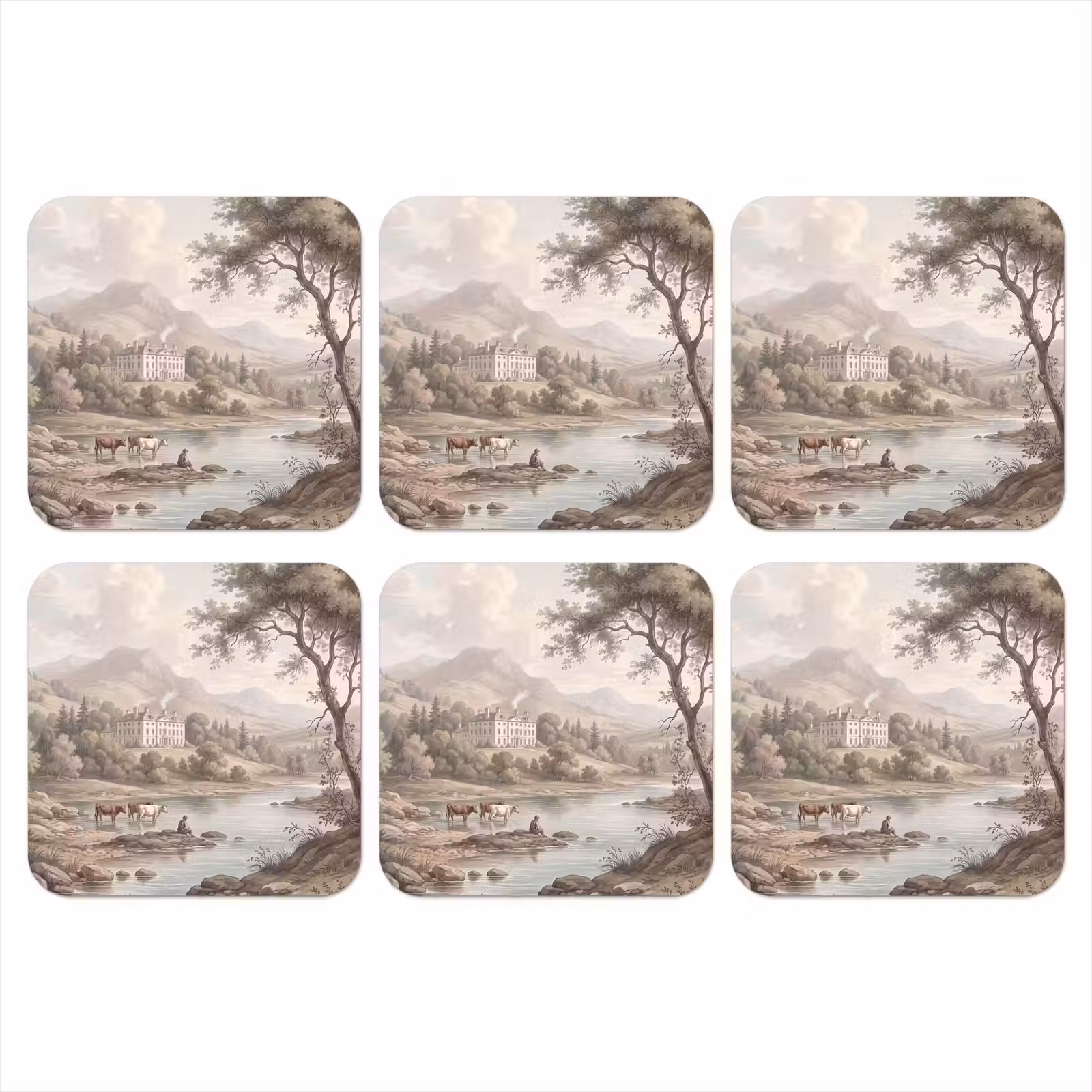 Onderzetter - Landhuis - Rivier - Vee — 1