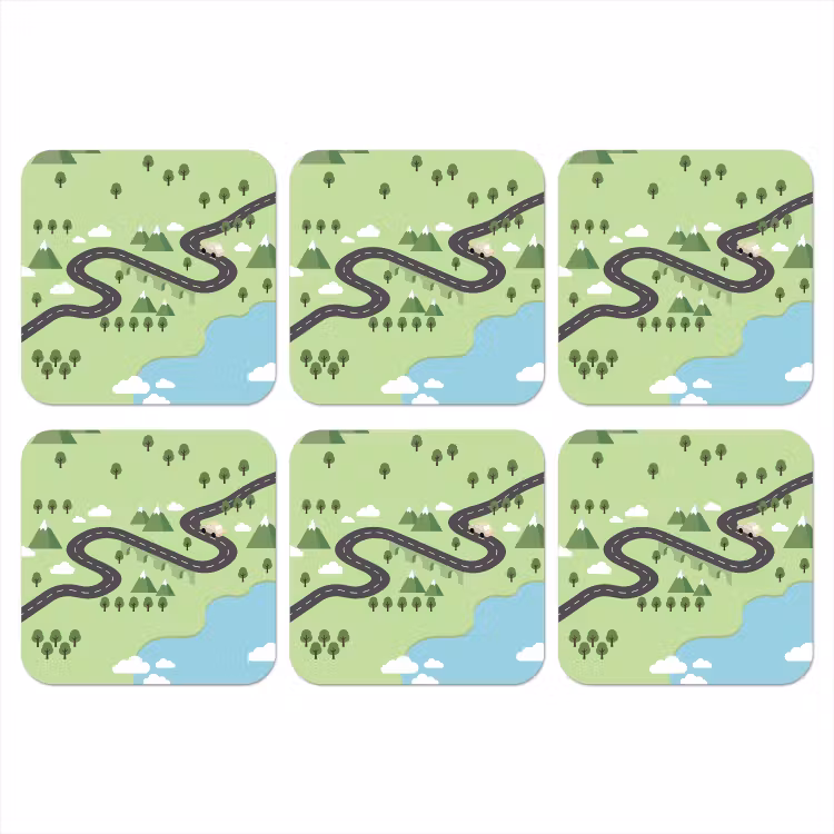 Onderzetter - Auto - Bergweg - Natuur - Illustratie — 1